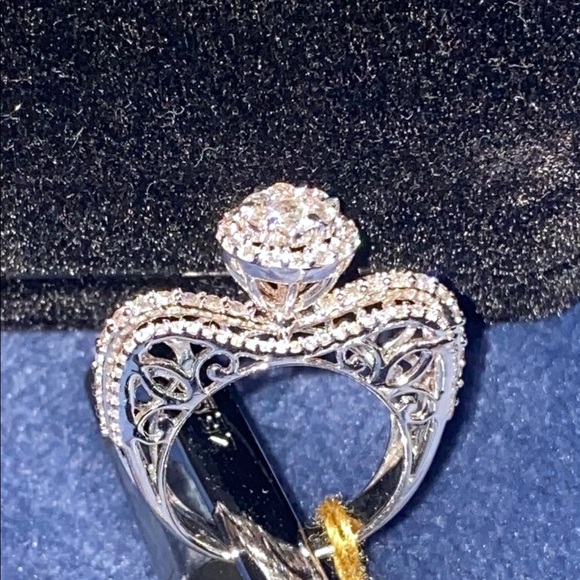 Dimond Ring 14K white solid gold Women's Ring elegant and chic - Picture 1 of 12